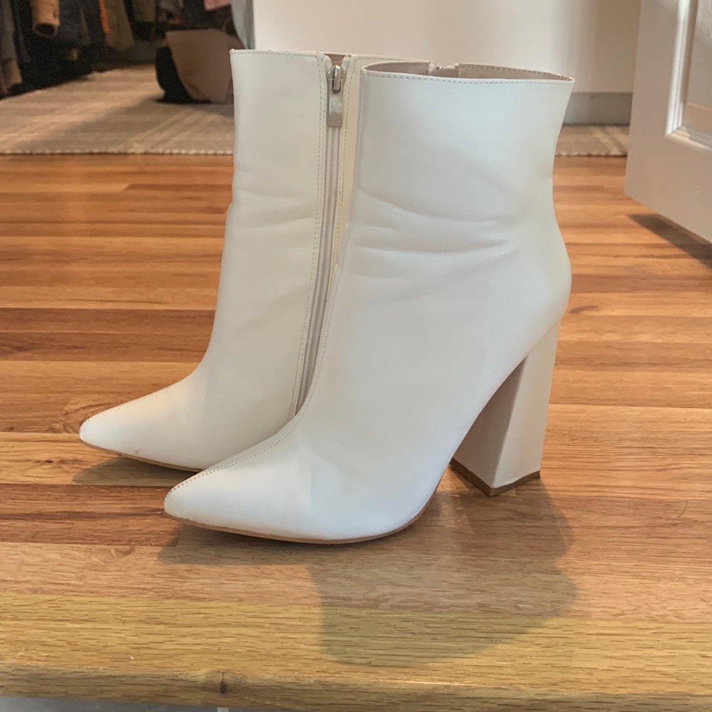 White leather booties by boohoo. US 9/ EUR 40.